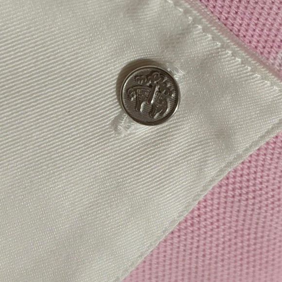 Brooks Brothers Pink White Striped Polo Dress Large White Collar French Cuffs - Picture 8 of 10